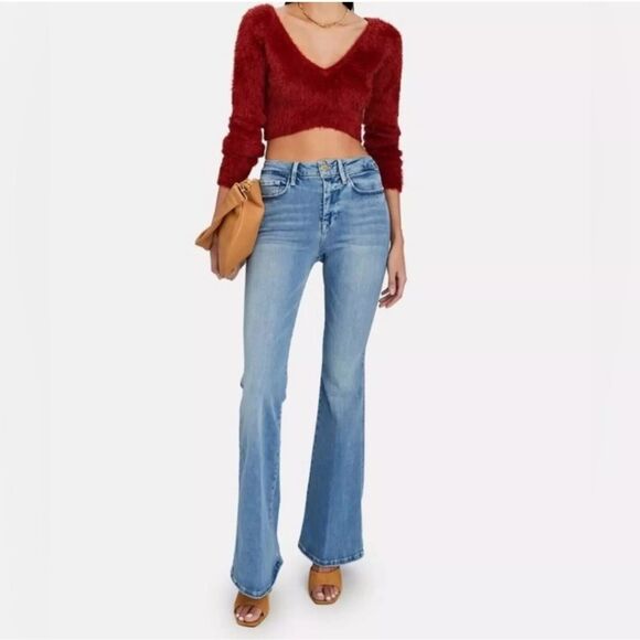 Frame Denim Le High Rise Flare Jeans Sz 27 In Fountain Light Blue Wash Raw Edge - Picture 1 of 16
